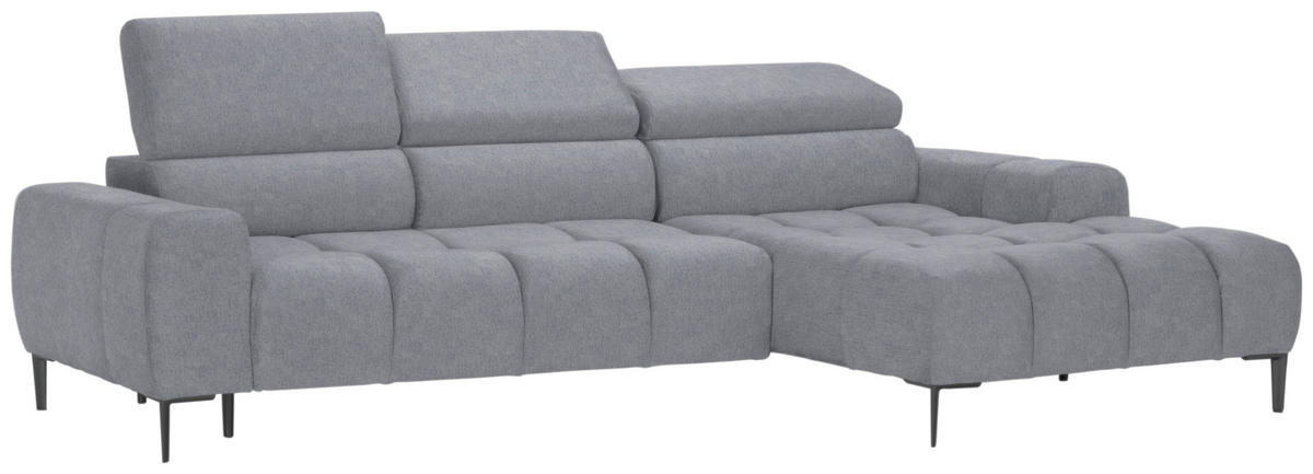 ECKSOFA in Samt, Webstoff Hellgrau  - Hellgrau/Schwarz, Design, Textil/Metall (270/177cm) - Welnova