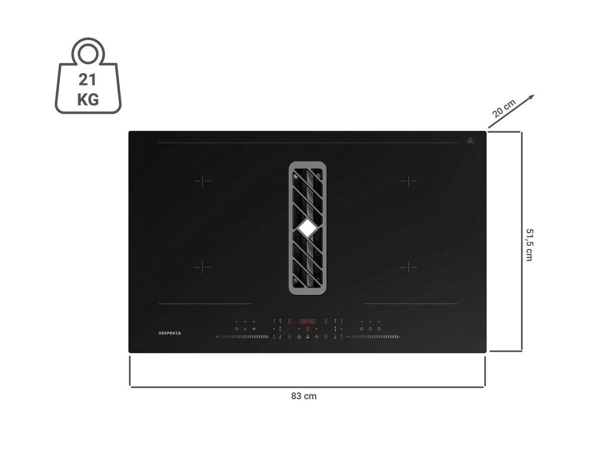 HÄLL MED INBYGGD KÖKSFLÄKT 2300630835201-45  - svart, Basics, glas (83/20/51,5cm) - Respekta
