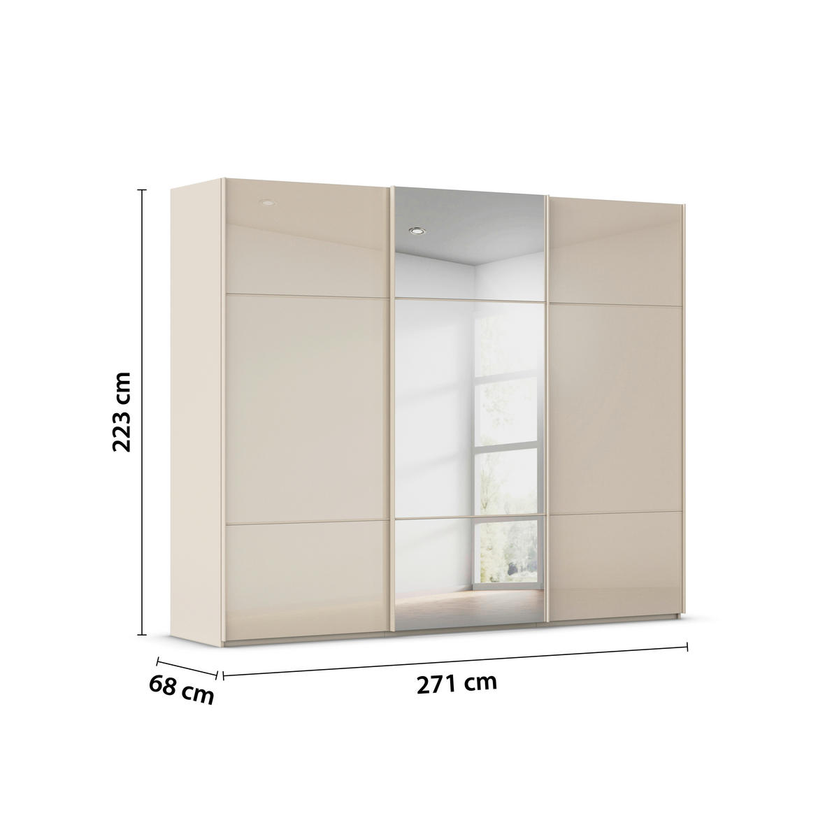 SCHWEBETÜRENSCHRANK in Champagner  - Champagner, Konventionell, Glas/Holzwerkstoff (271/223/68cm) - Novel