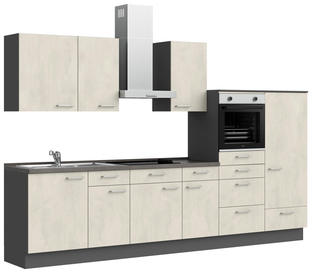 KÜCHENBLOCK Riva 330 cm  in Weiß, Schieferfarben  - Schieferfarben/Edelstahlfarben, MODERN, Holzwerkstoff/Metall (330cm) - Nobilia