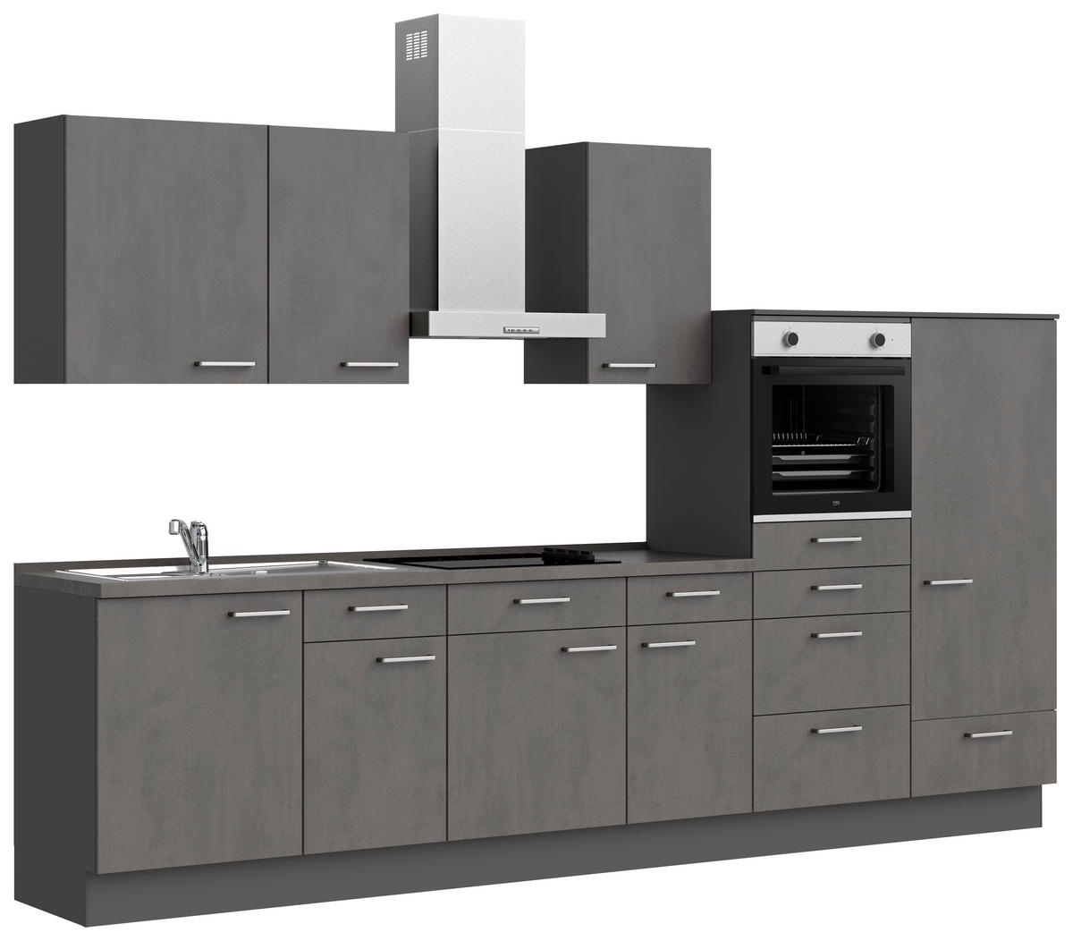 KÜCHENBLOCK Riva 330 cm  in Schieferfarben  - Schieferfarben/Edelstahlfarben, MODERN, Holzwerkstoff/Metall (330cm) - Nobilia