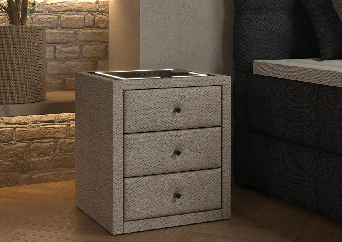 NACHTSCHRANK 49,5/56,5/46 cm, Elfenbein,  - Elfenbein/Schwarz, Basics, Glas/Kunststoff (49,5/56,5/46cm) - Chameo