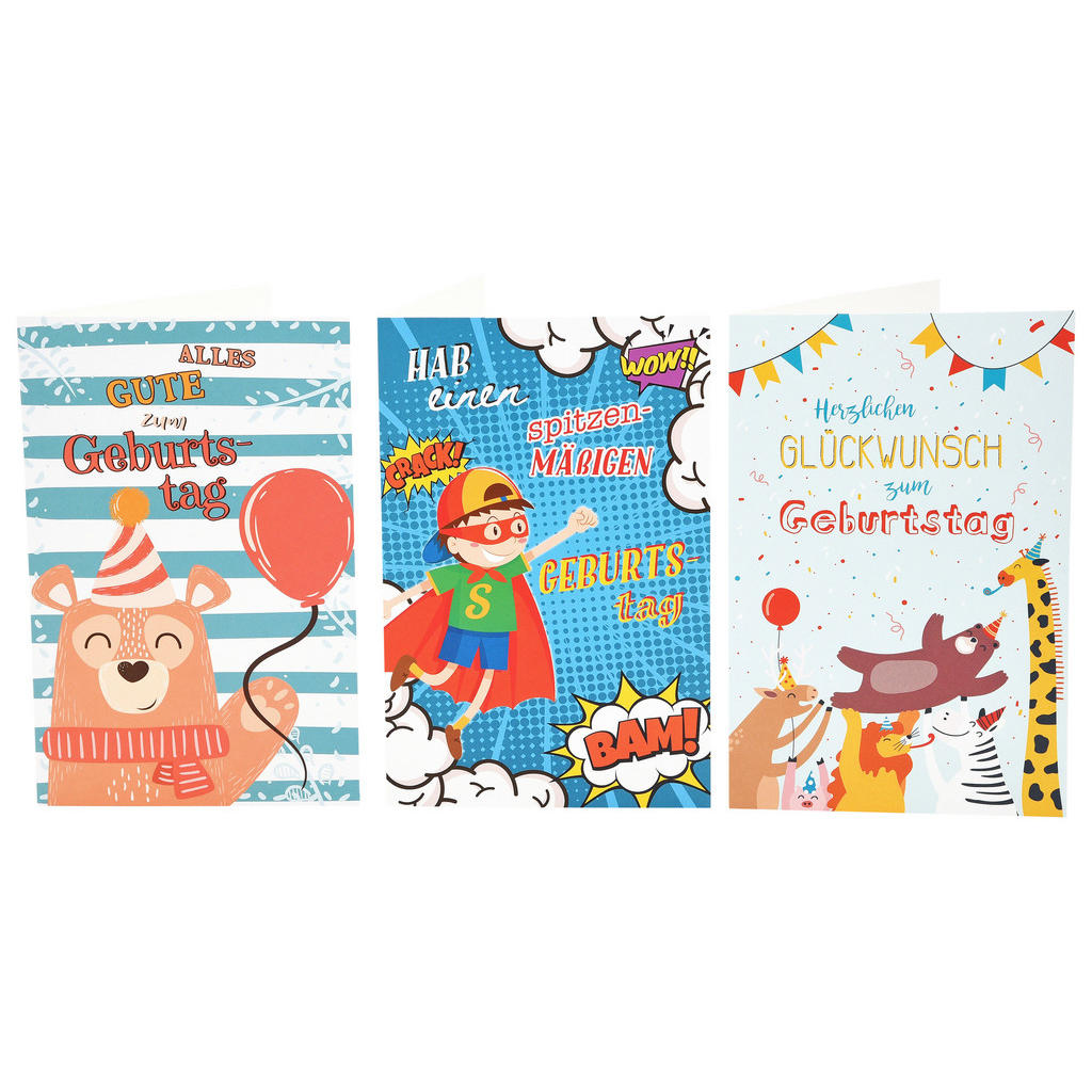 Geburtstagskarte für Kinder 8 Motive 11,5x17,5 cm