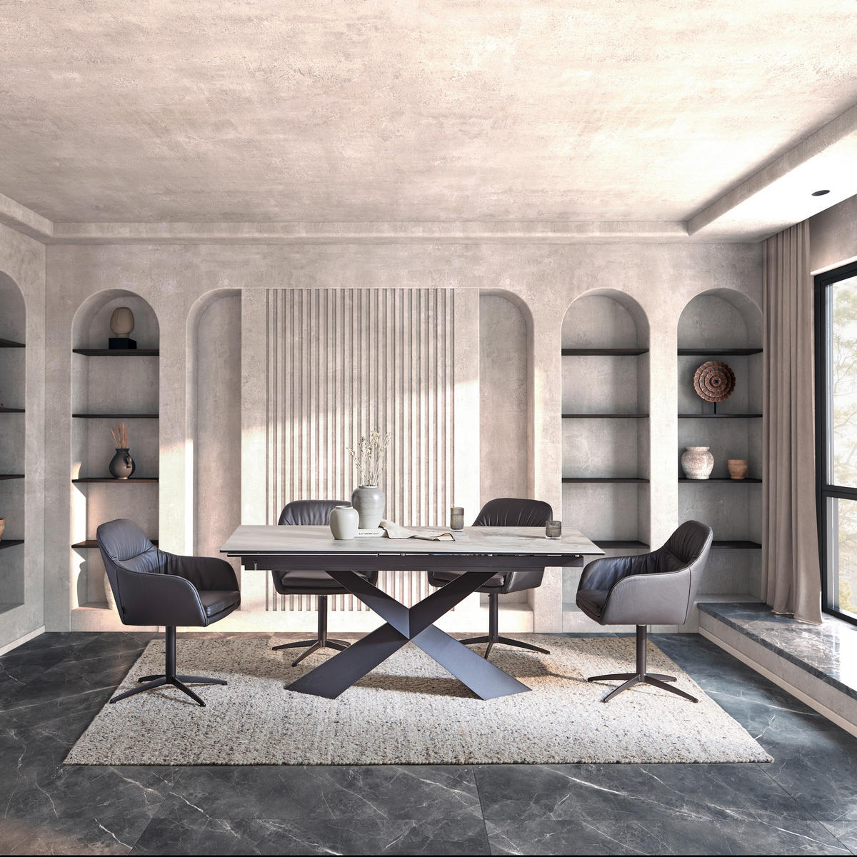 ESSTISCH in Metall, Glas, Keramik 180-250/98/77 cm  - Beige/Schwarz, Design, Glas/Keramik (180-250/98/77cm) - Emilio Belluti
