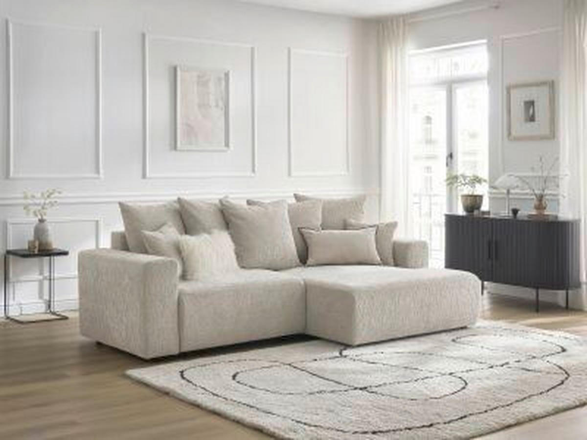 ECKSOFA Ottomane rechts  ATILLA Beige Struktur  - Beige/Schwarz, MODERN, Kunststoff/Textil (244/149cm)