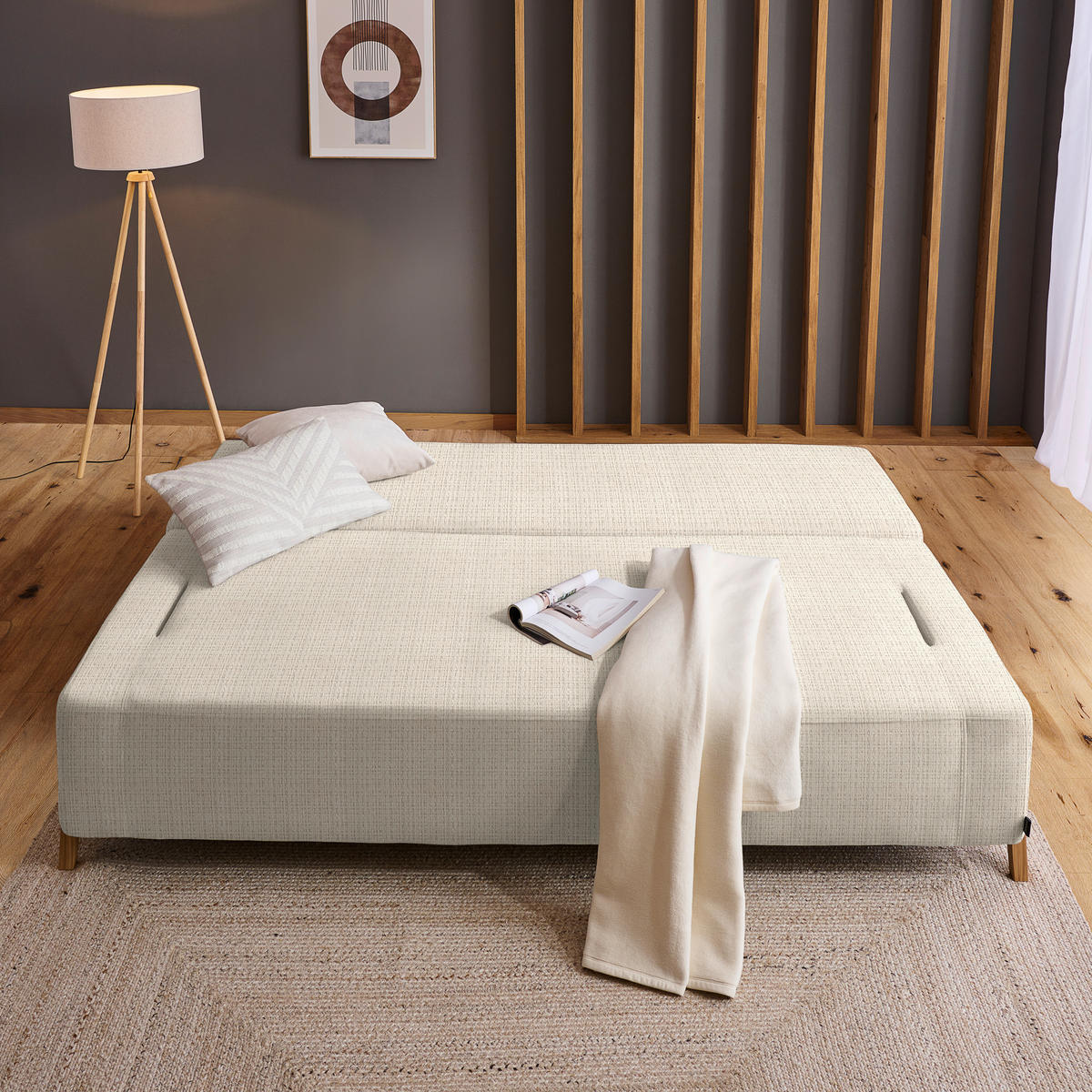 SCHLAFSOFA in Holz, Textil Beige  - Beige/Naturfarben, Design, Holz/Textil (211/88/102cm) - Niels Andersson