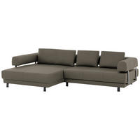 ECKSOFA Echtleder Graubraun  - Graubraun/Schwarz, Design, Leder/Metall (188/307cm)