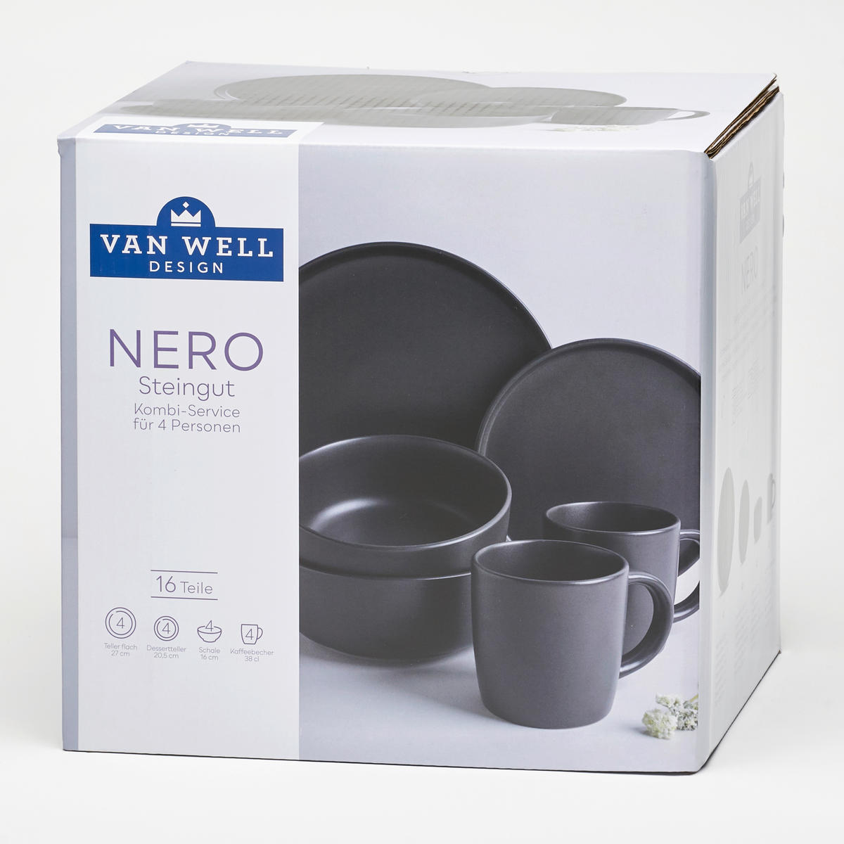KOMBISERVICE Schwarz 16-teilig Nero  - Schwarz, KONVENTIONELL, Keramik (30/30/30cm) - Van Well