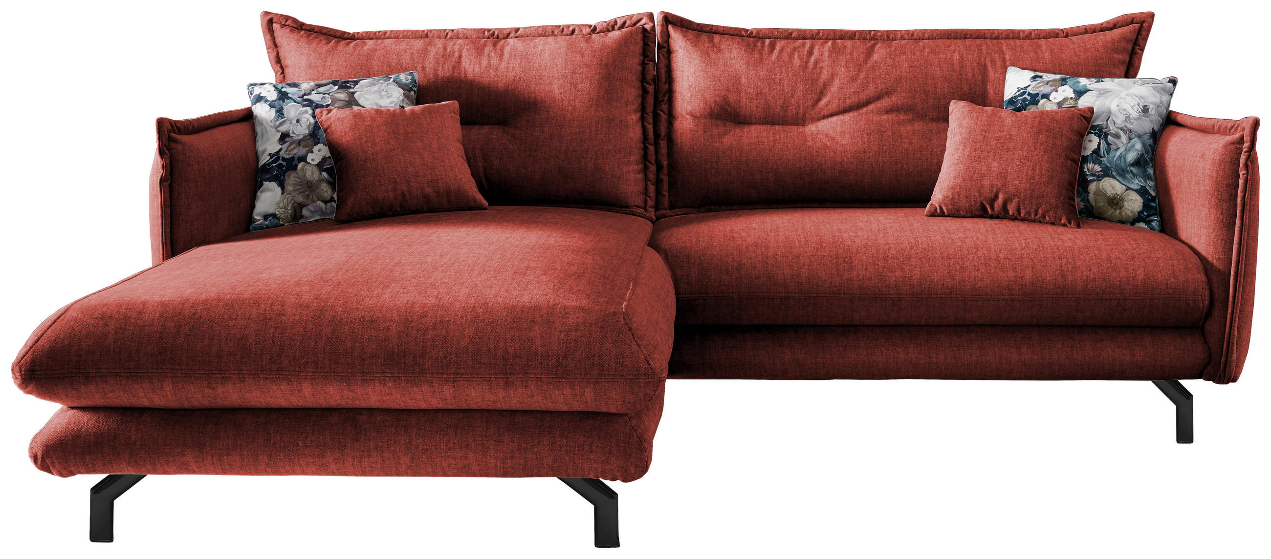 ECKSOFA in Velours Koralle  - Türkis/Koralle, Modern, Textil/Metall (180/255cm) - Livetastic