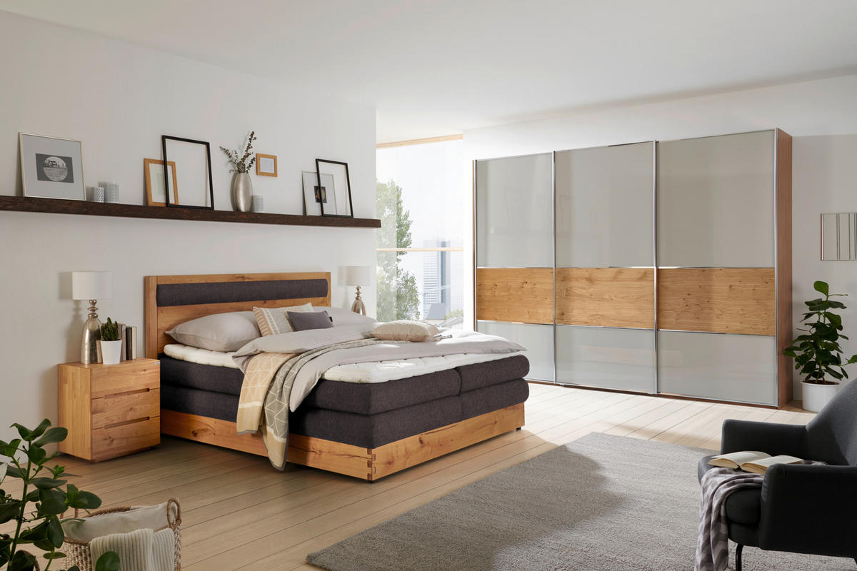 BOXSPRINGBETT 160/200 cm  in Eichefarben, Dunkelbraun  - Eichefarben/Dunkelbraun, Konventionell, Holz/Holzwerkstoff (160/200cm) - Valnatura