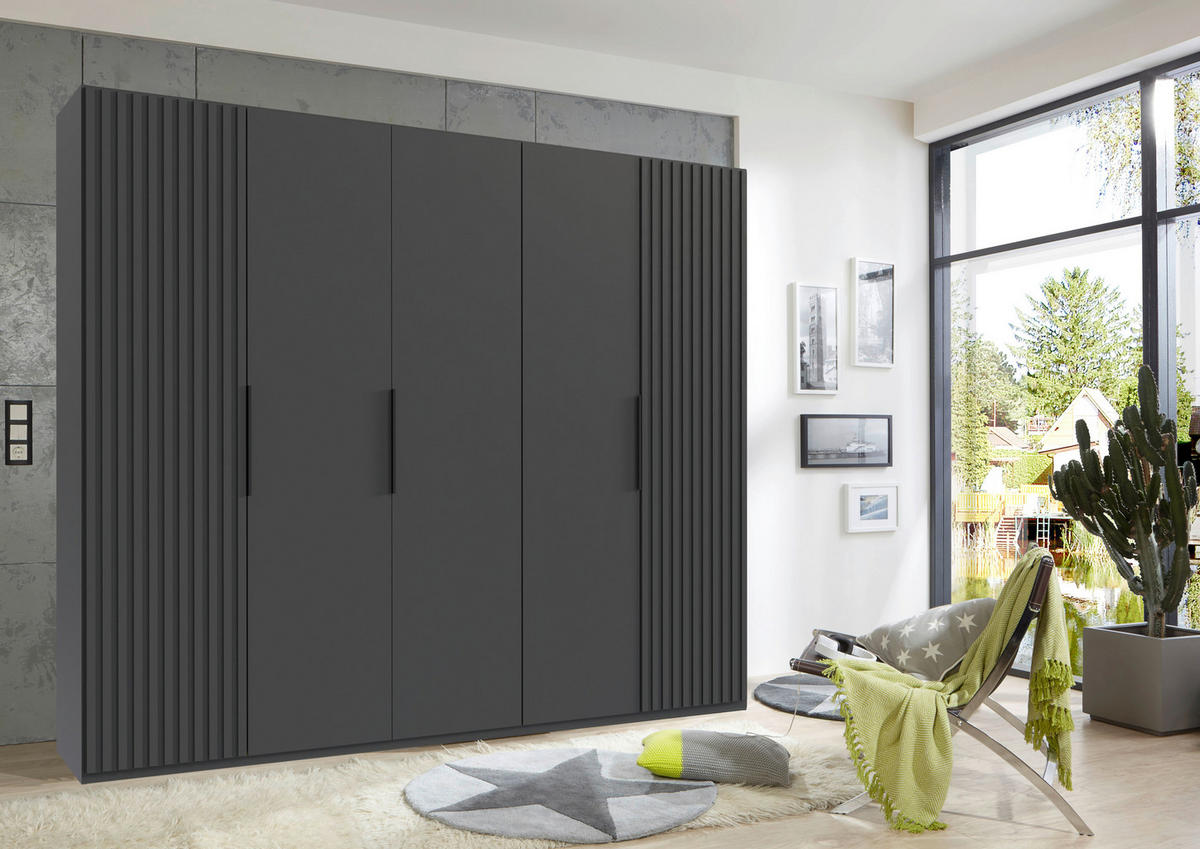 DREHTÜRENSCHRANK  in Graphitfarben  - Schwarz/Graphitfarben, MODERN, Holzwerkstoff/Metall (250/216/58cm) - MID.YOU