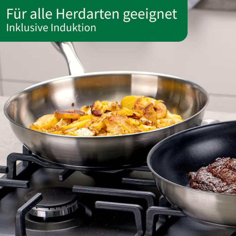 Thumbnail - Chefkoch+Fackelmann Pfannenset Chefkoch, Silber, Metall, 2-teilig, geschmacksneutral, Kochen, Pfannen, Pfannensets