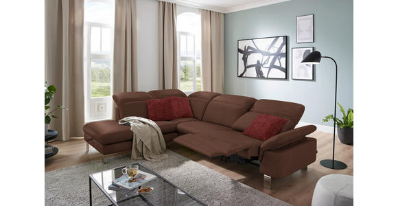 ECKSOFA in Echtleder Braun 233/309 cm - Edelstahlfarben/Braun, Design, Leder/Metall (233/309cm) - Dieter Knoll