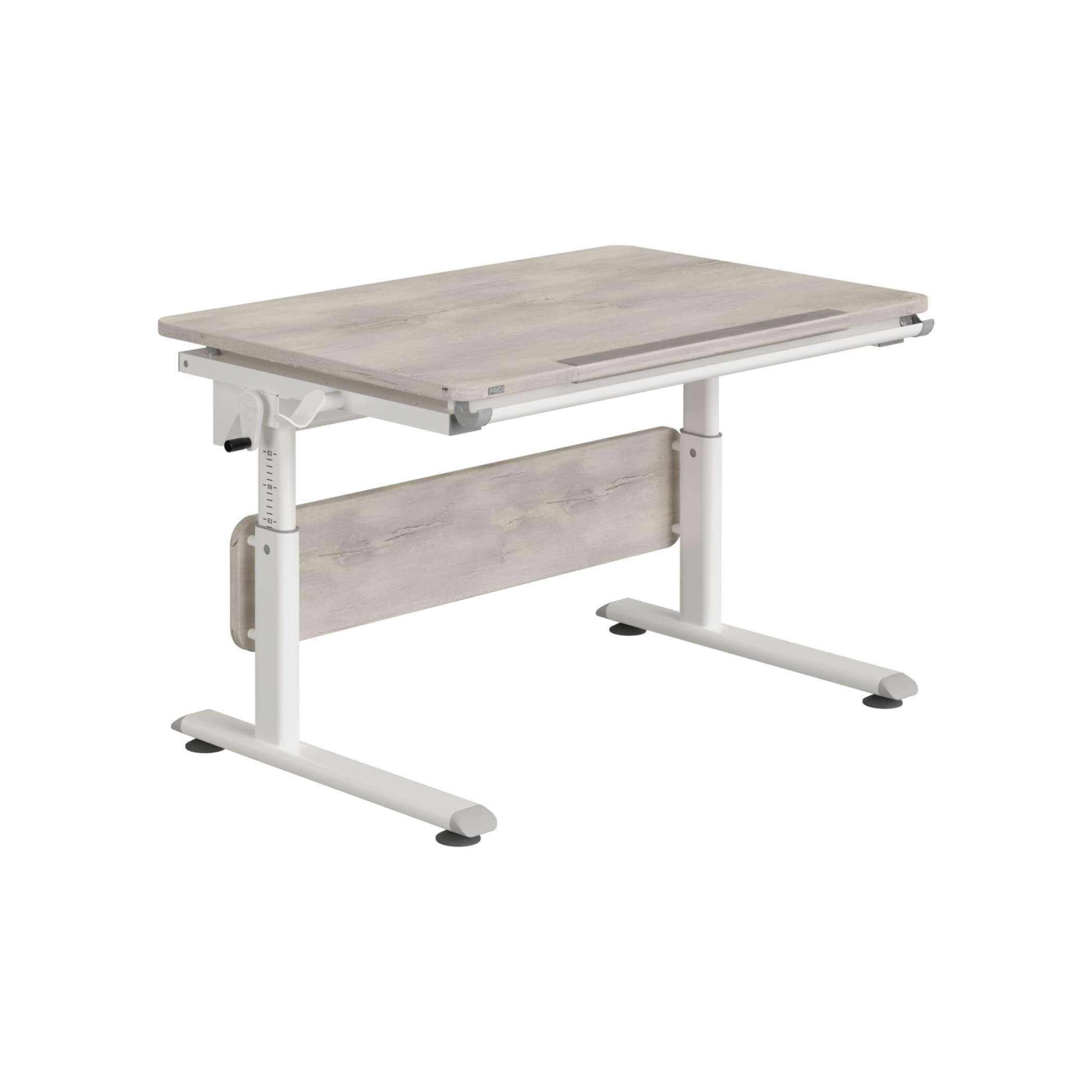 IFJÚSÁGI ÍRÓASZTAL  - szürke tölgy/fehér, Basics, faalapú anyag/fém (105/70/53-79cm) - Paidi