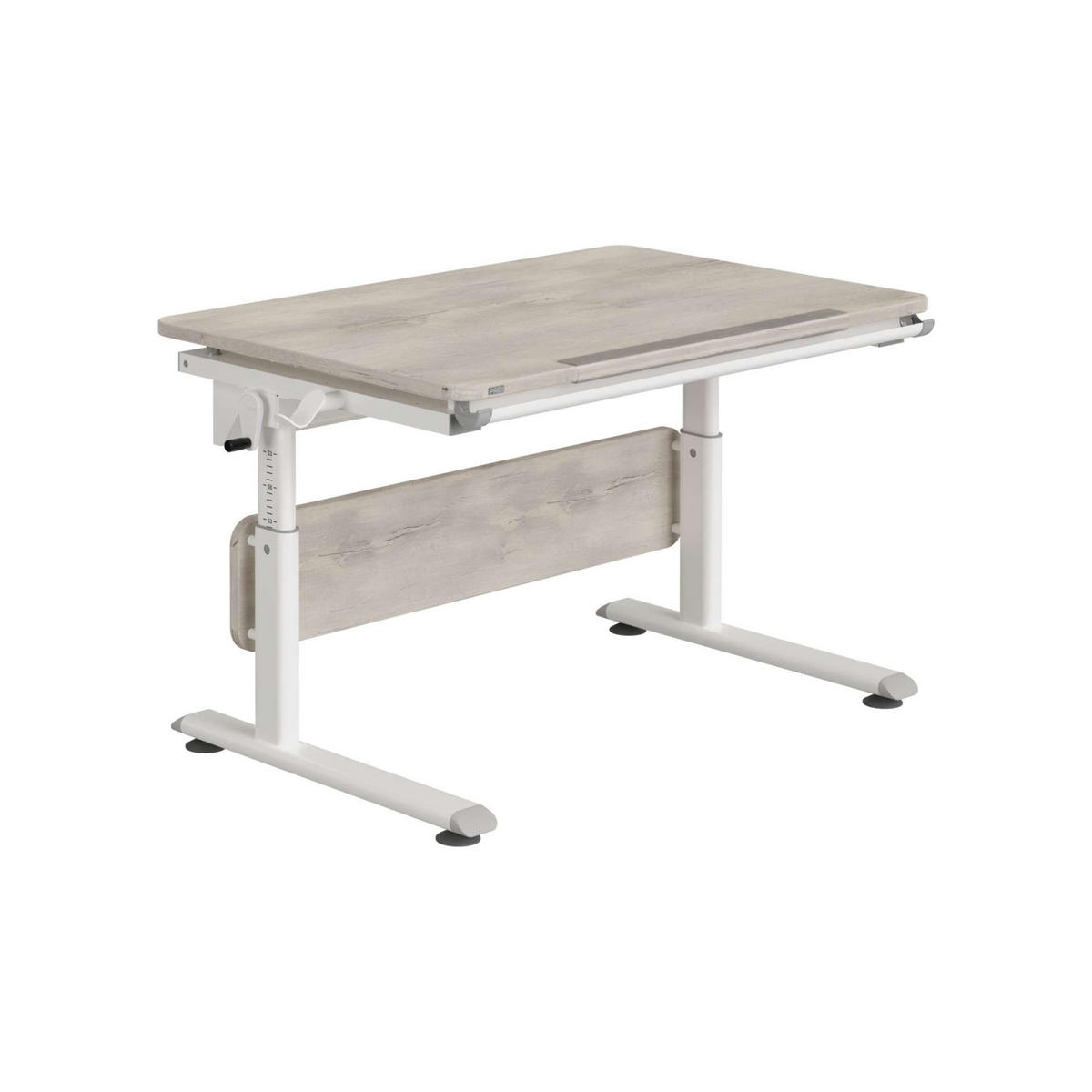 IFJÚSÁGI ÍRÓASZTAL  - szürke tölgy/fehér, Basics, faalapú anyag/fém (105/70/53-79cm) - Paidi