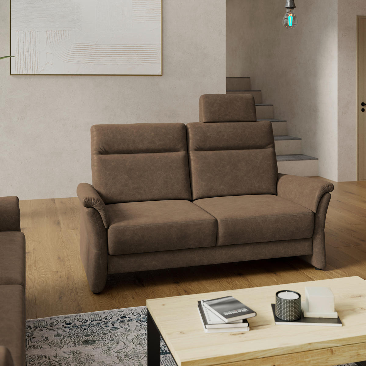 2,5-SITZER Mikrofaser Braun  - Schwarz/Braun, Konventionell, Kunststoff/Textil (170/99/91cm) - Elegando