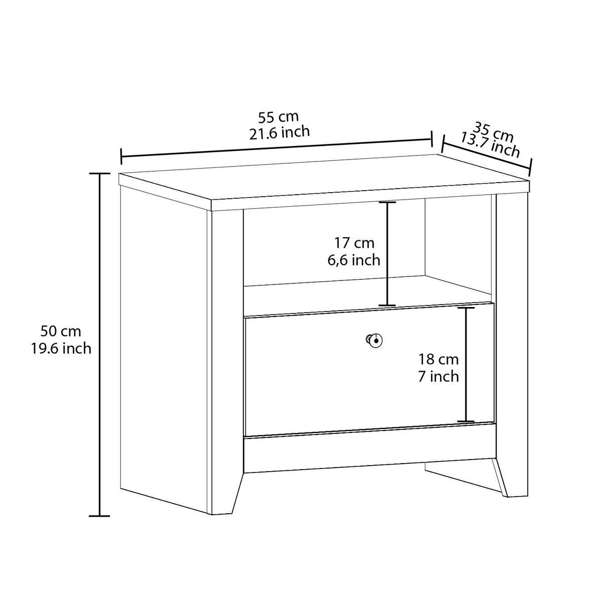 NACHTTISCH  - Schwarz/Weiß, Design, Holzwerkstoff (55/35/50cm) - Livetastic
