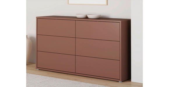KOMMODE , 155/83/42 cm, 6 Schublade(n)  - Silberfarben/Terracotta, Trend, Holzwerkstoff/Kunststoff (155/83/42cm) - Carryhome