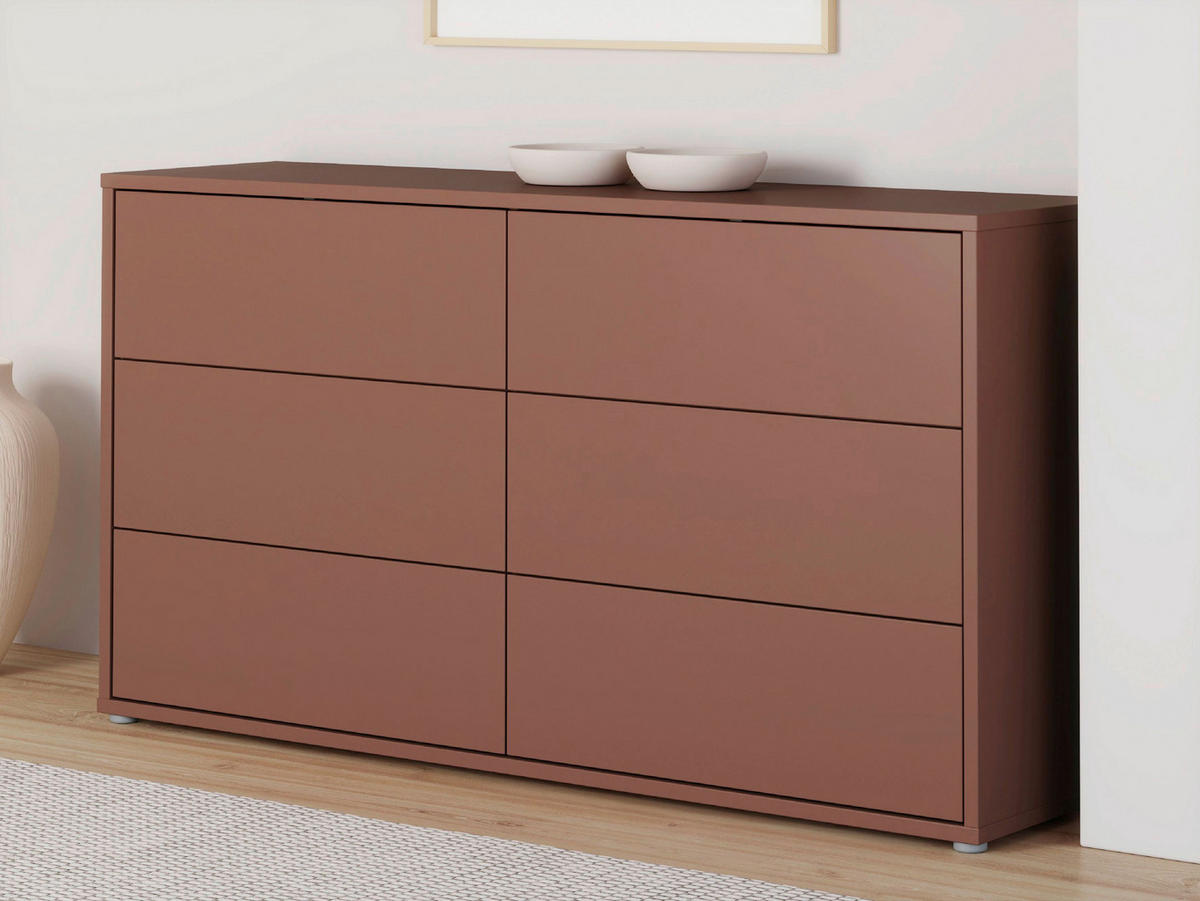 KOMMODE , 155/83/42 cm, 6 Schublade(n)  - Silberfarben/Terracotta, Trend, Holzwerkstoff/Kunststoff (155/83/42cm) - Carryhome