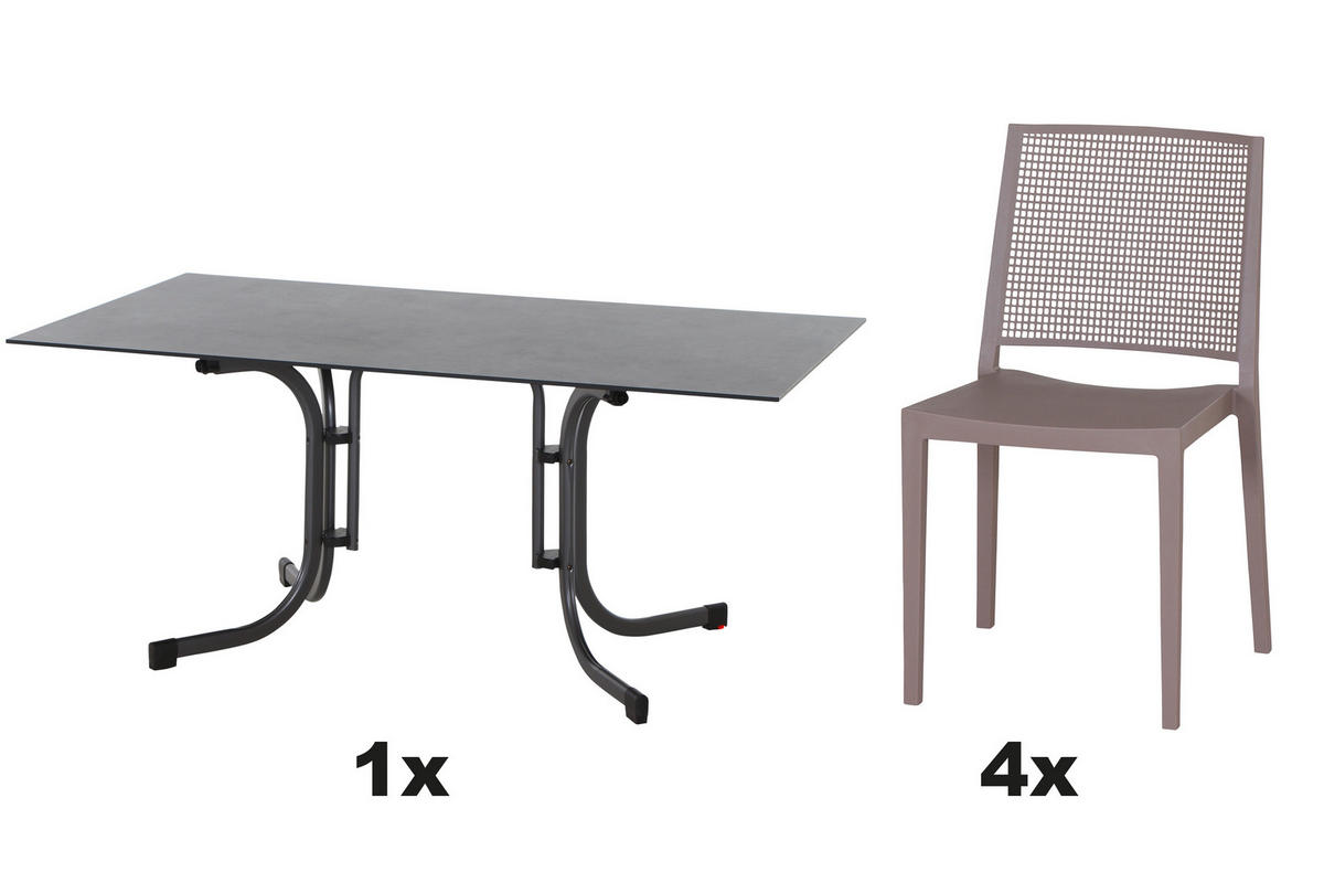 GARTENGARNITUR 5-teilig  - Taupe/Anthrazit, Basics, Holzwerkstoff/Kunststoff (90/80/160cm) - Siena Garden