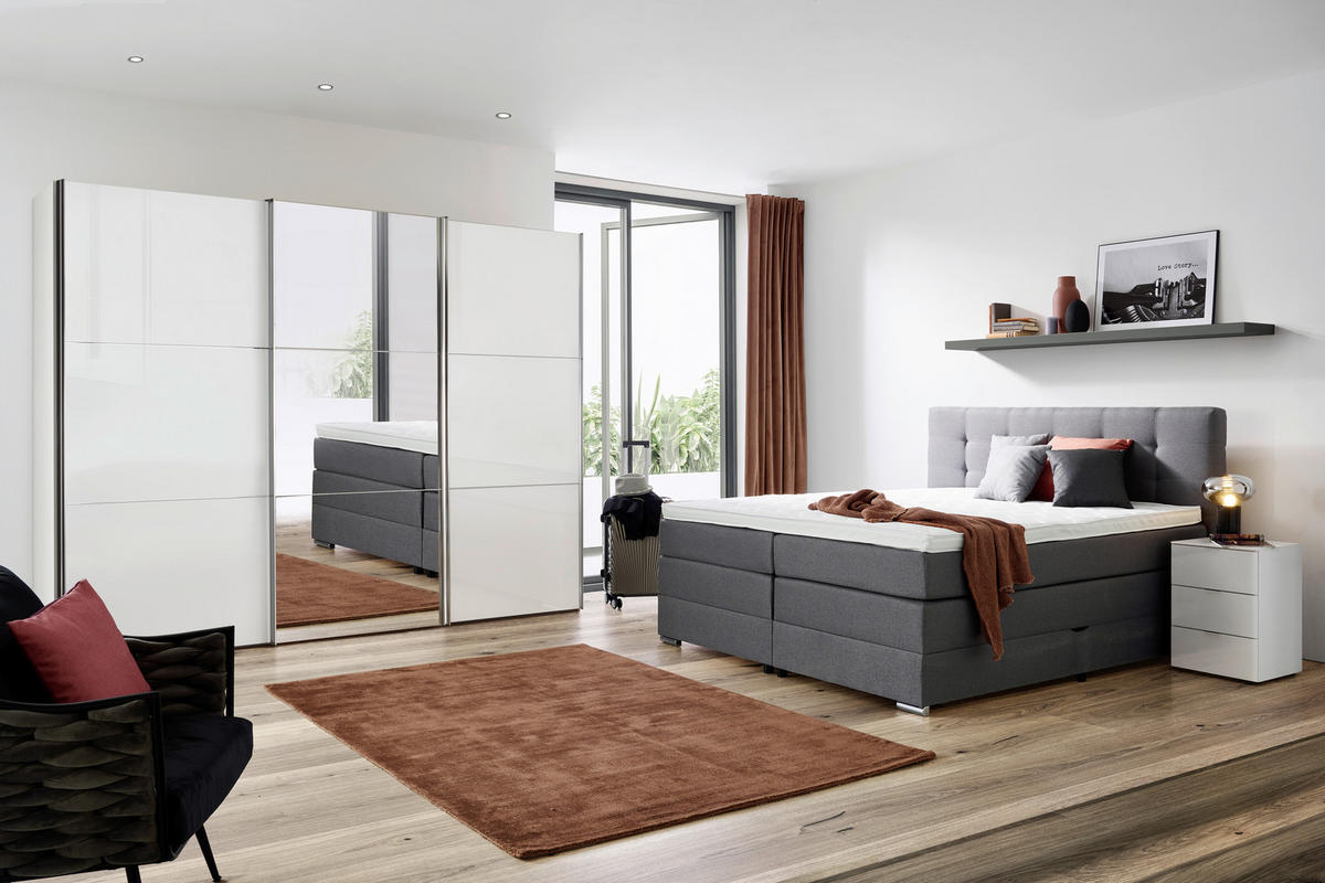 BOXSPRING-ÁGY 160/200 cm  szürke  - ezüst/fekete, Konventionell, műanyag/faalapú anyag (160/200cm) - Moderano