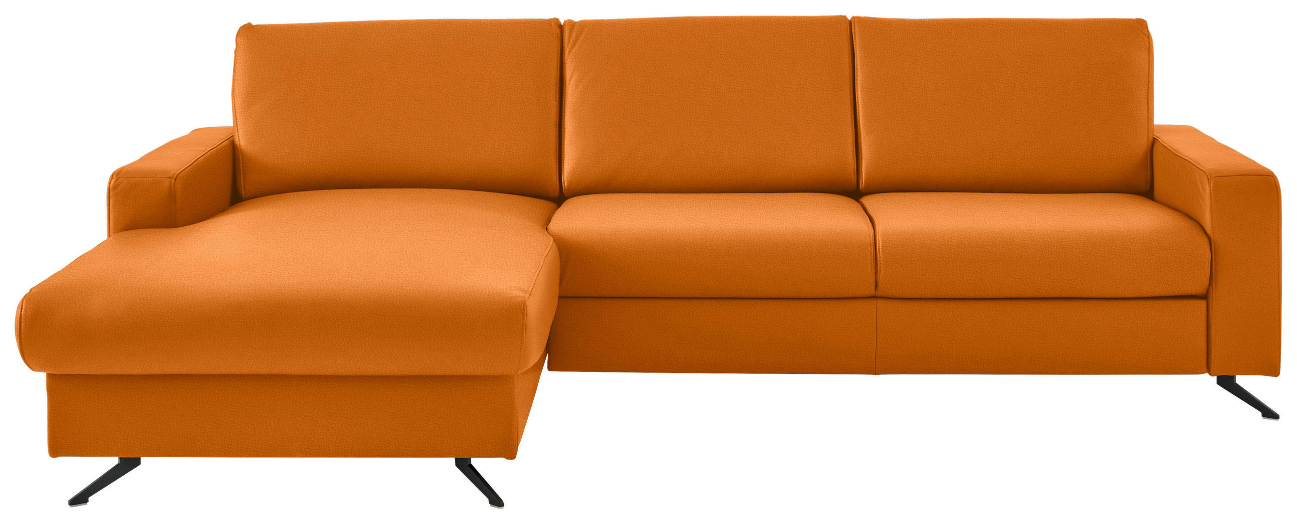 ECKSOFA in Echtleder Orange  165/267 cm  - Schwarz/Orange, Design, Leder/Metall (165/267cm) - Beldomo Premium