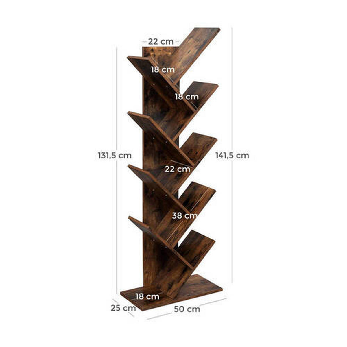 NÁSTENNÁ KNIŽNICA, hnedá, 50/141,5/25 cm - hnedá, Basics, kompozitné drevo (50/141,5/25cm) - Boxxx