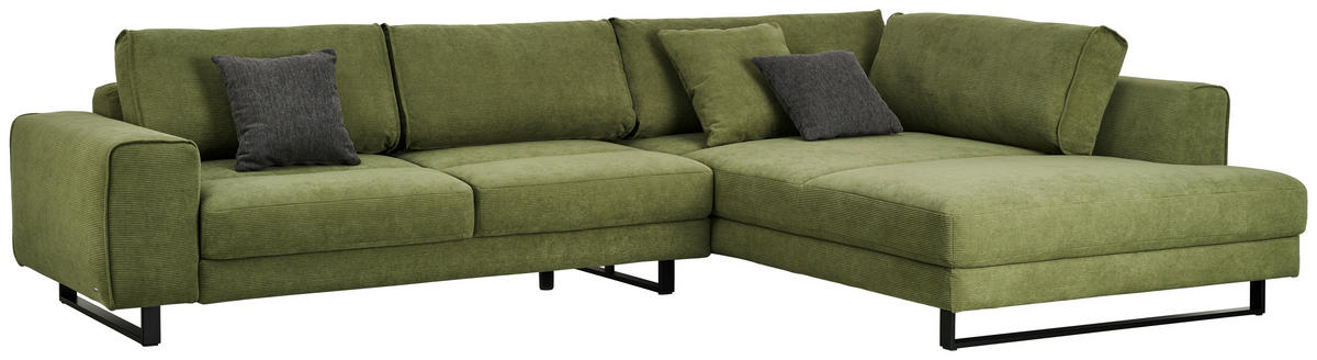 ECKSOFA Cord Olivgrün  - Schwarz/Olivgrün, Design, Textil/Metall (314/211cm) - Sedda