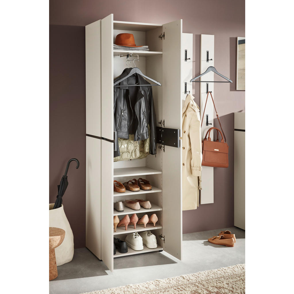 Thumbnail - Voleo Garderobenschrank, Kaschmir, Holzwerkstoff, 5 Fächer, 60x199x37 cm, Beimöbel erhältlich, griffloses Öffnen, Garder...