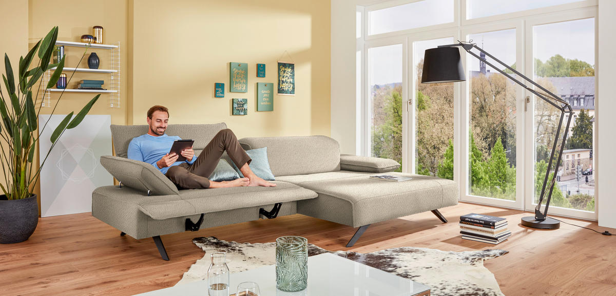 ECKSOFA in Flachgewebe Beige  - Anthrazit/Beige, Design, Textil/Metall (280/165cm) - Johann Jakob