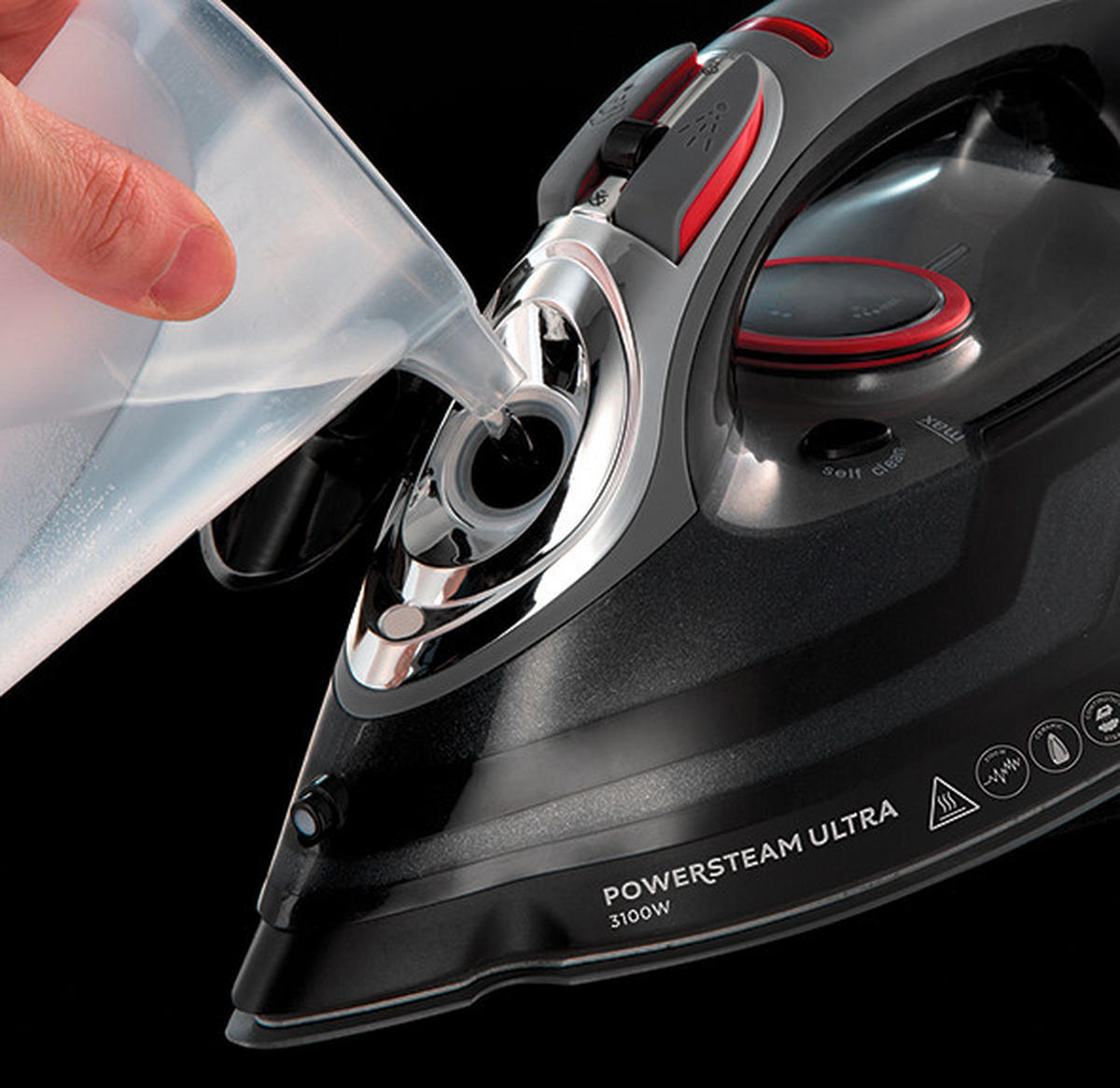 DAMPFBÜGELEISEN - Rot/Silberfarben, Basics, Keramik/Kunststoff (14,3/17,0/32,9cm) - Russell Hobbs