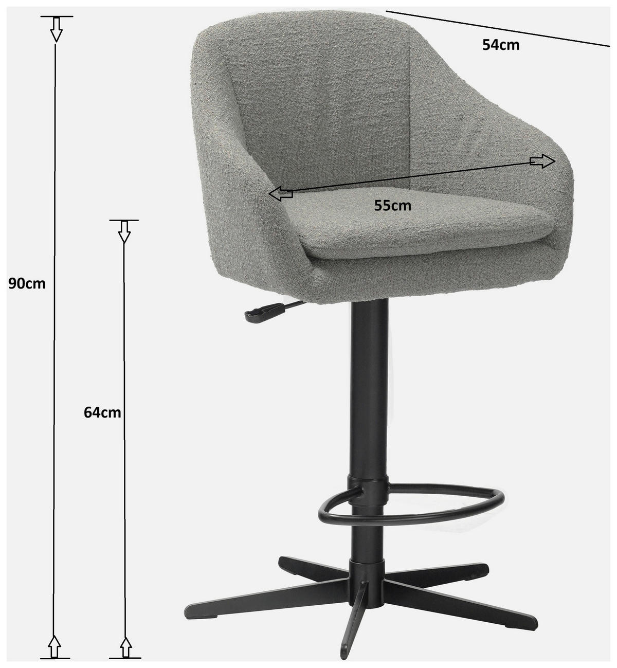 BARHOCKER Echtleder Grün, Schwarz Eisen Sitzfläche 360° drehbar, inklusive Armlehnen  - Schwarz/Grün, Design, Leder/Metall (54,5/88-108/53,5cm) - Cassando