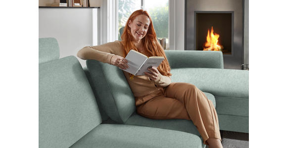 ECKSOFA  in Chenille, Flachgewebe Mintgrün  316/175 cm  - Schwarz/Mintgrün, Design, Textil/Metall (316/175cm) - Dieter Knoll