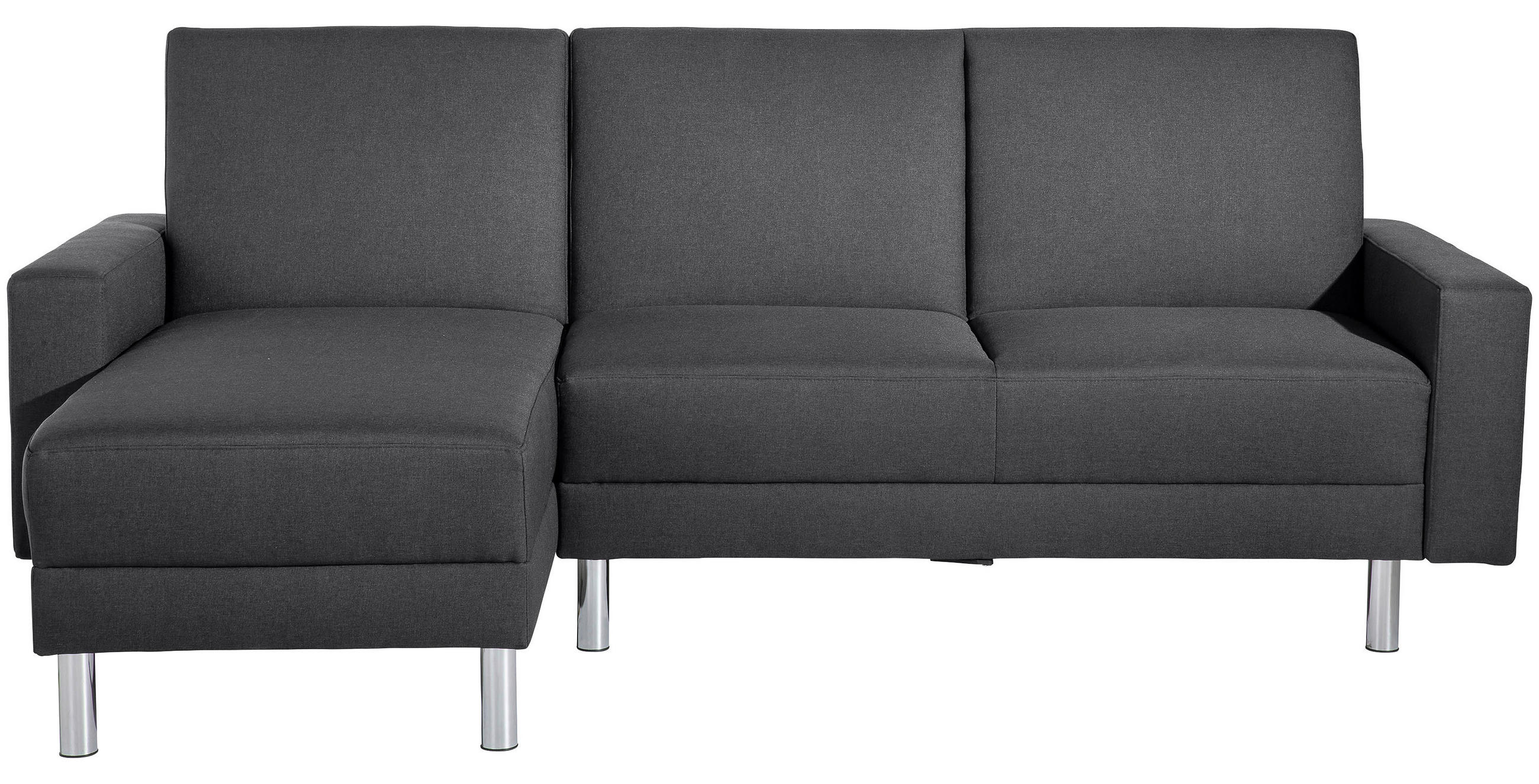 ECKSCHLAFSOFA inkl. Hocker Graphitfarben Flachgewebe  - Chromfarben/Graphitfarben, KONVENTIONELL, Textil/Metall (152/230cm) - Max Winzer