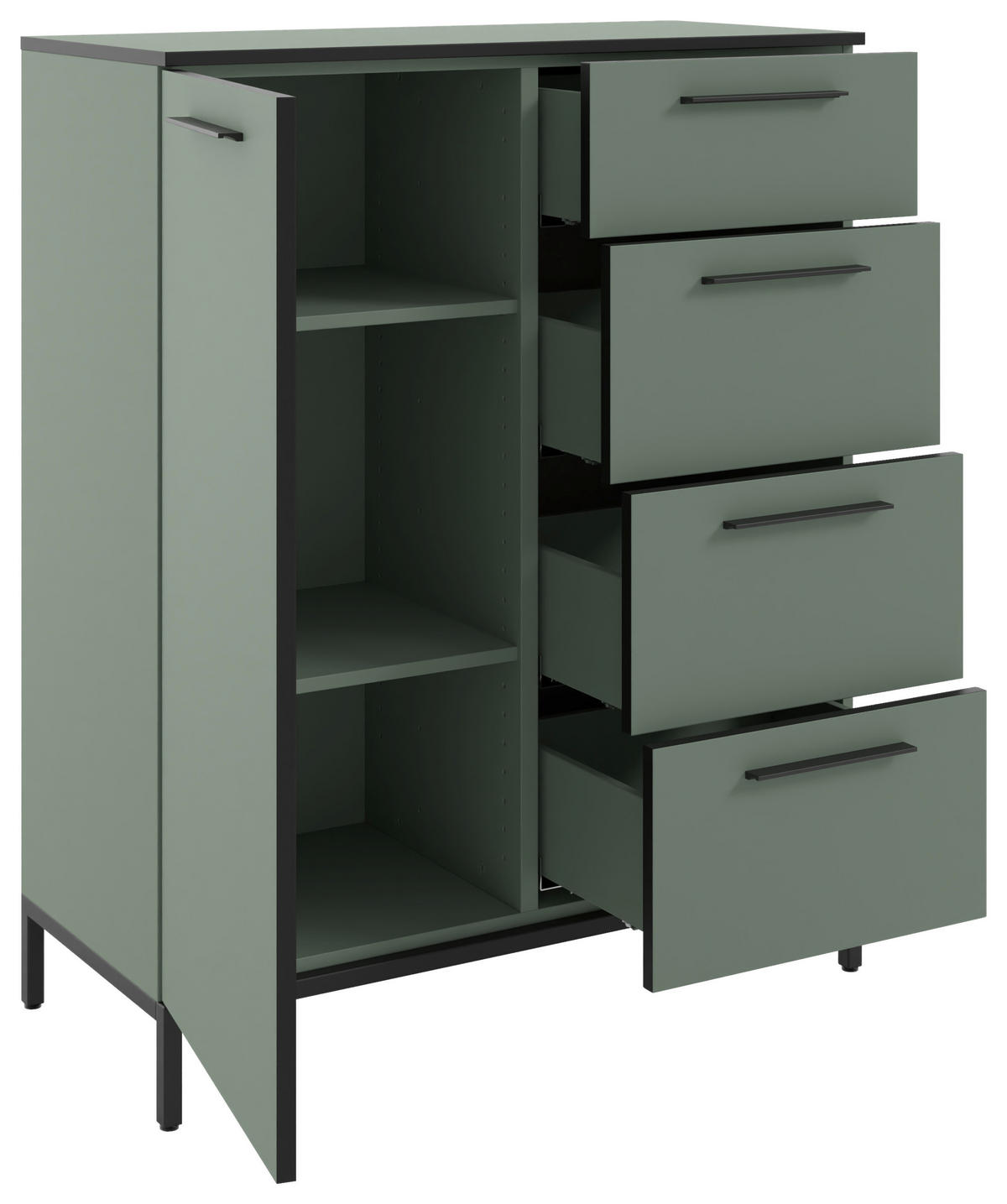 KOMMODE Soul  in 90/111/40 cm  - Schilfgrün/Schwarz, MODERN, Holzwerkstoff/Metall (90/111/40cm)