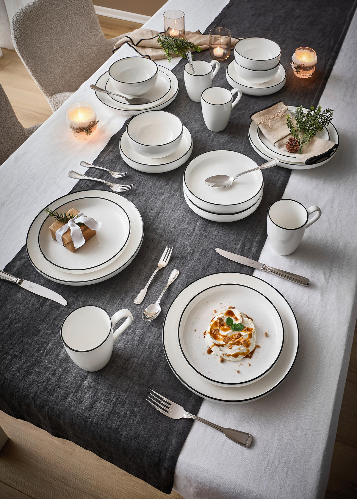 KOMBISERVICE Schwarz, Weiß Oslo 20-teilig 4 Personen  - Schwarz/Weiß, Design, Keramik - Novel