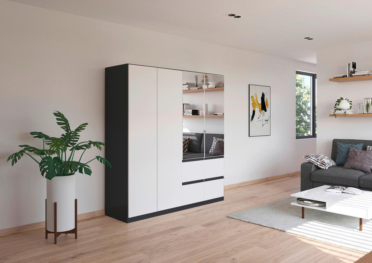 KLEIDERSCHRANK in Grau, Weiss  - Weiss/Silberfarben, Trend, Holzwerkstoff/Kunststoff (181/197/54cm) - Xora