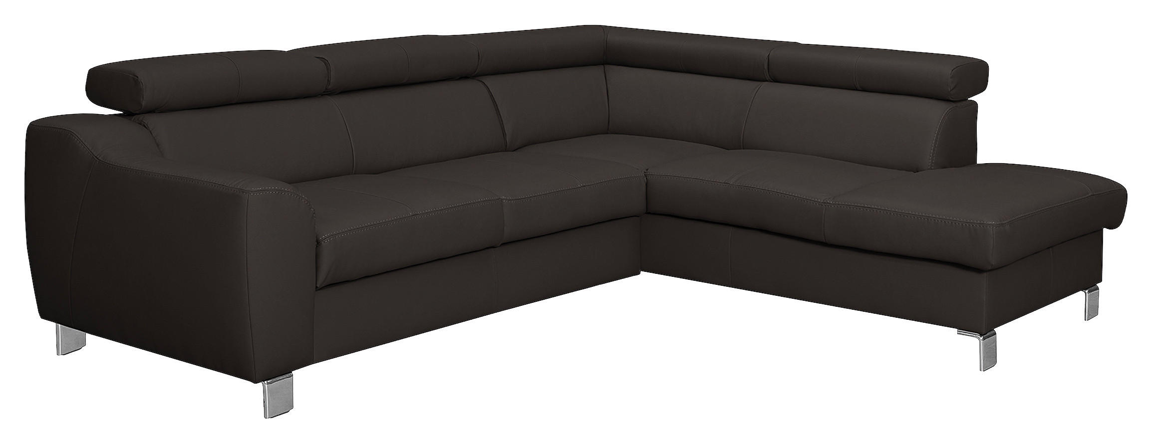 ECKSOFA in Lederlook Echtleder Dunkelbraun  - Chromfarben/Dunkelbraun, Design, Leder/Textil (245/208cm) - Livetastic
