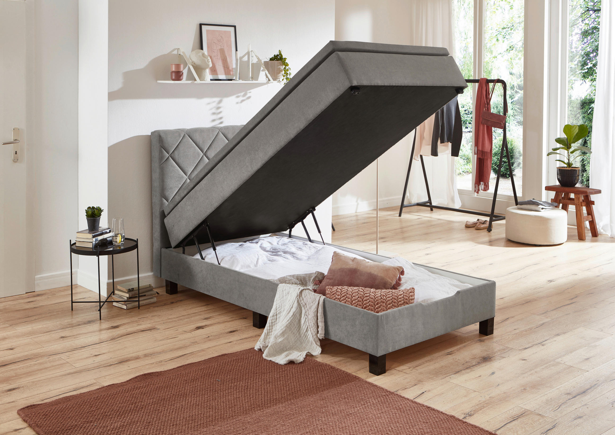 BOXSPRINGBETT 100/200 cm  in Grau  - Schwarz/Grau, KONVENTIONELL, Kunststoff/Textil (100/200cm) - Boxxx