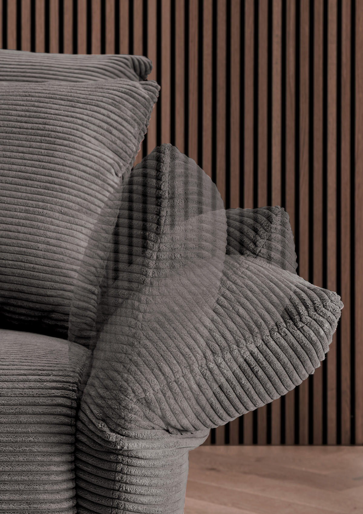 ECKSOFA Grau Cord  - Schwarz/Grau, Design, Textil/Metall (256/294cm) - Livetastic