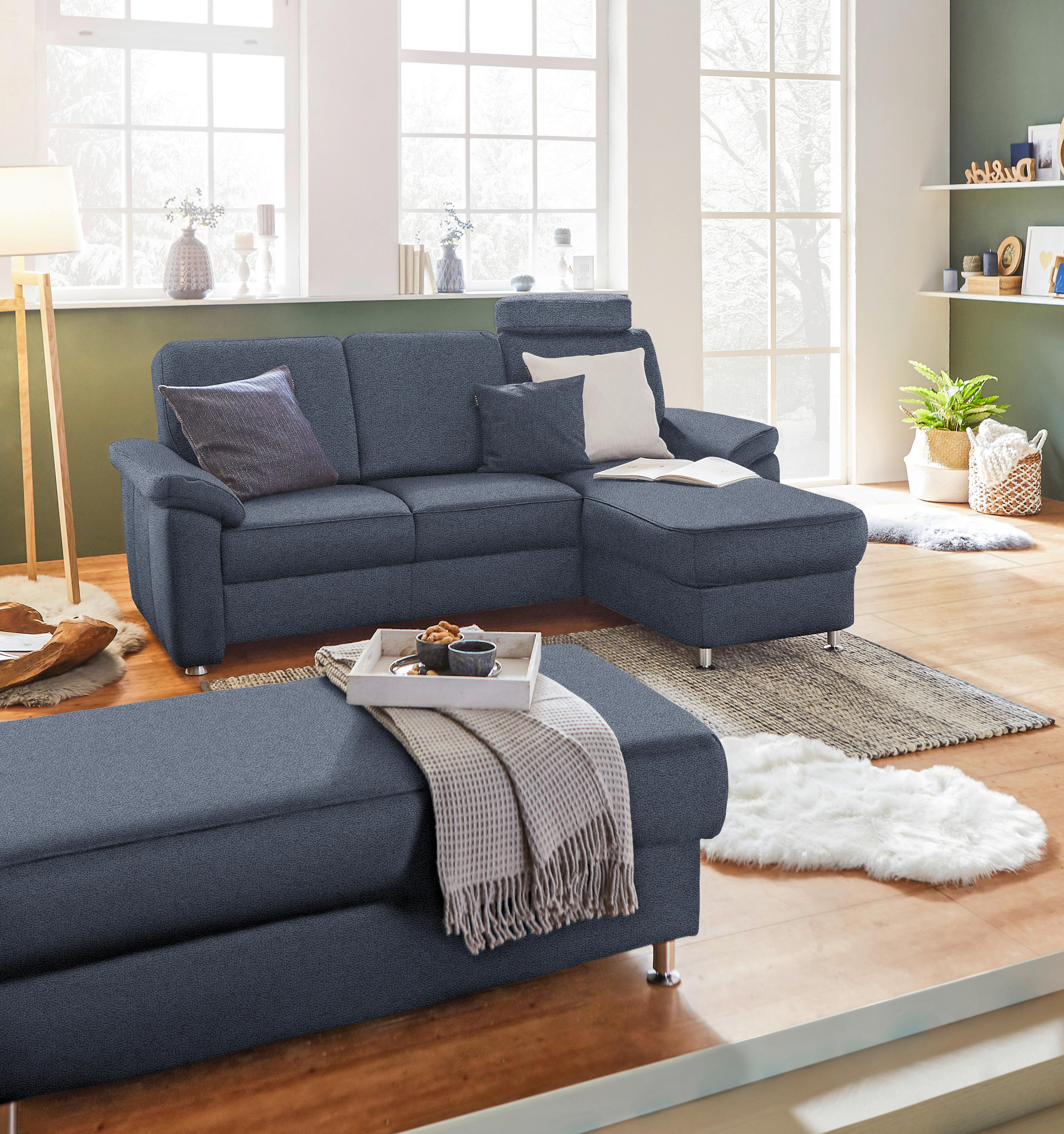ECKSOFA in Webstoff Blau  - Chromfarben/Blau, Konventionell, Textil/Metall (220/163cm) - Beldomo System