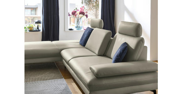 ECKSOFA in Echtleder Hellgrau 195/308 cm - Hellgrau/Schwarz, Design, Leder/Metall (195/308cm) - Dieter Knoll