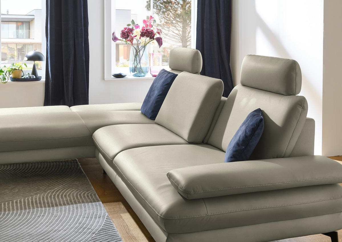 ECKSOFA in Echtleder Hellgrau  - Hellgrau/Schwarz, Design, Leder/Metall (195/308cm) - Dieter Knoll