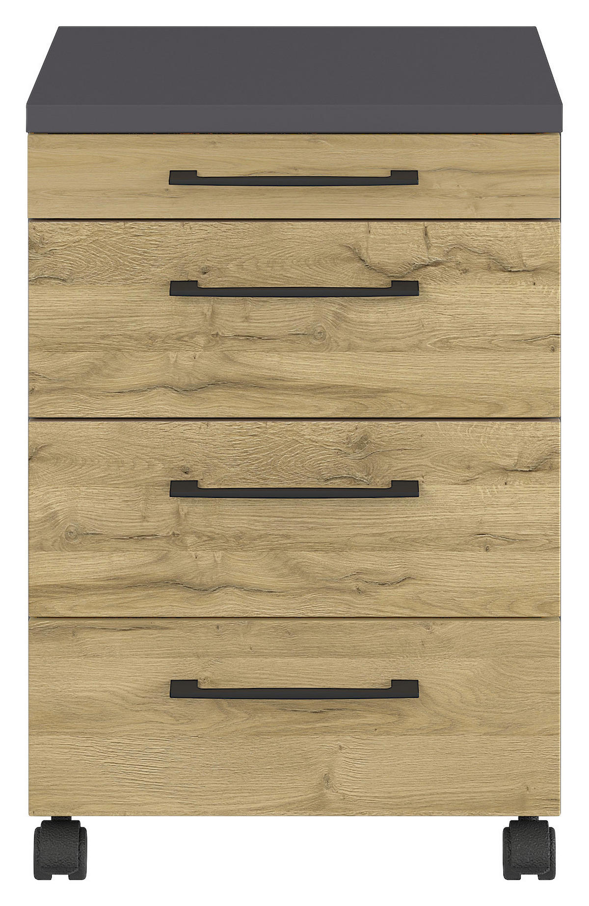 ROLLCONTAINER 42/61/49 cm  - Eichefarben/Schwarz, KONVENTIONELL, Holzwerkstoff/Kunststoff (42/61/49cm) - Germania