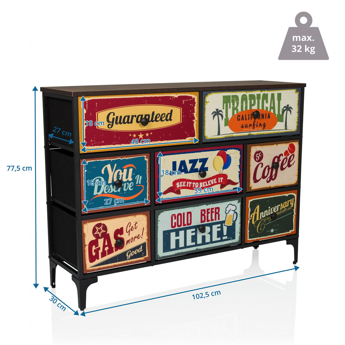 KOMMODE  in  - Multicolor/Schwarz, MODERN, Holzwerkstoff/Textil (102,5/77,5/30cm) - MID.YOU