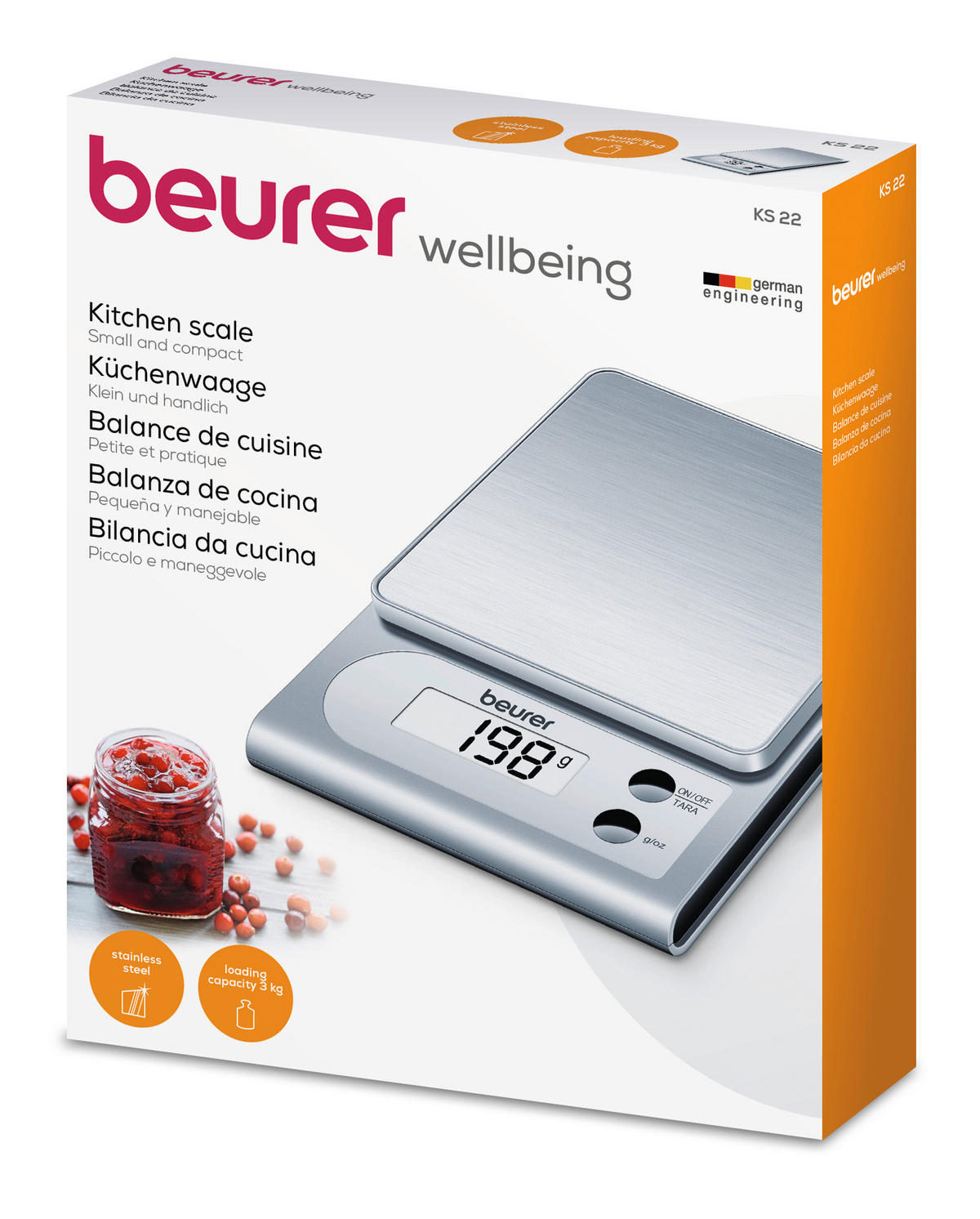 KÜCHENWAAGE  - Edelstahlfarben, Basics (16,5/20/4cm) - Beurer