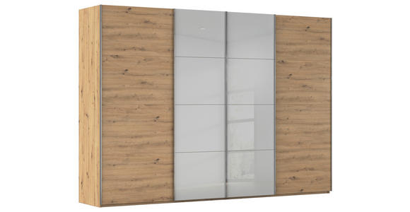 SCHWEBETÜRENSCHRANK 316/223/68 cm 4-türig Grau, Eiche Artisan - Chromfarben/Eiche Artisan, KONVENTIONELL, Glas/Holzwerkstoff (316/223/68cm) - Novel