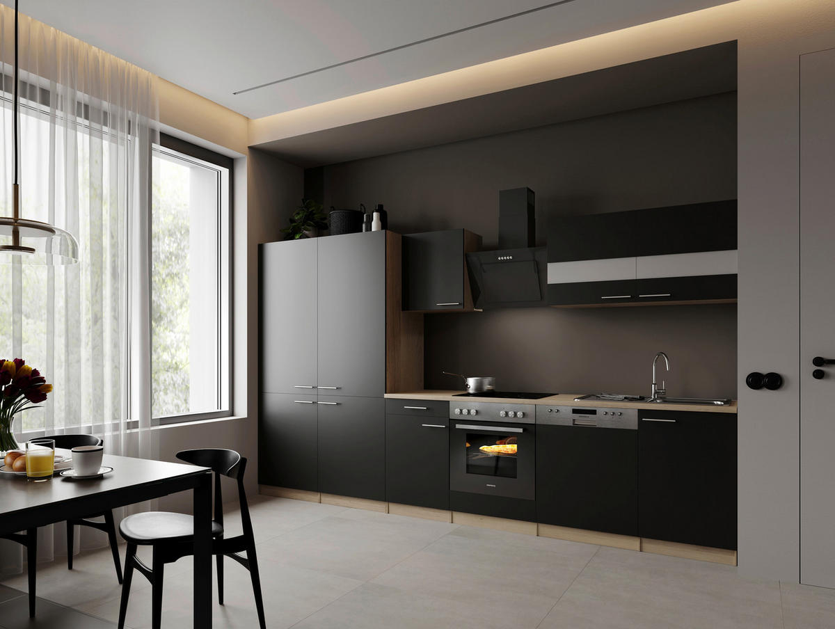 MODULKÖK 340 cm   i svart  - stålfärgad/svart, Trend, metall/trämaterial (340cm) - Respekta