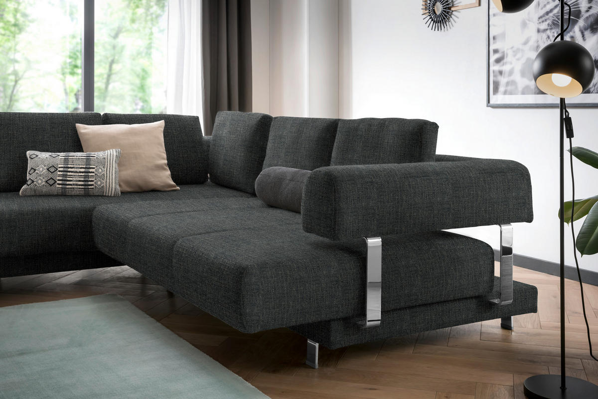 ECKSOFA in Chenille Anthrazit  - Anthrazit, Design, Textil/Metall (235/277cm)