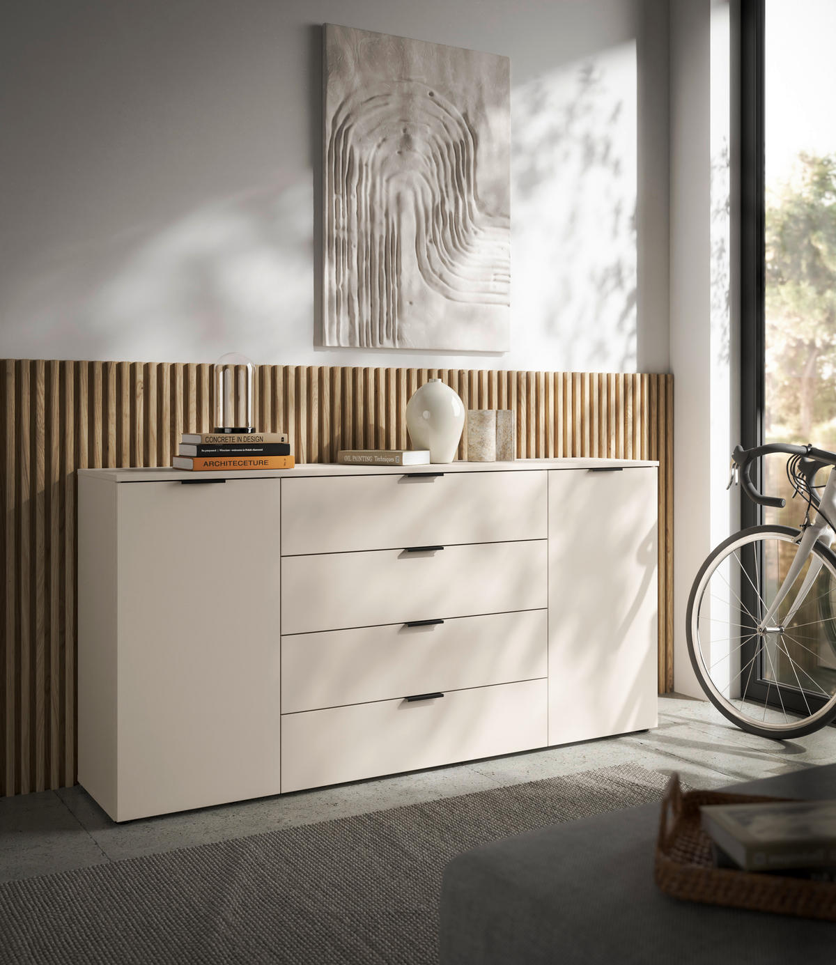 KOMODA S VRATIMA - kašmir/crna, Osnovno, pločasti materijal/plastika (180/90/40cm) - Xora
